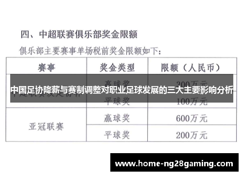 中国足协降薪与赛制调整对职业足球发展的三大主要影响分析