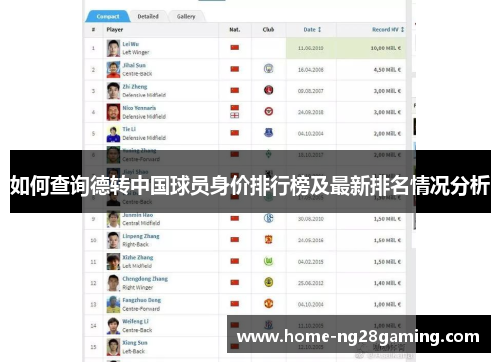 如何查询德转中国球员身价排行榜及最新排名情况分析